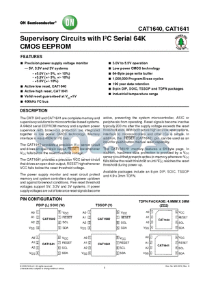 CAT1640ZD2I30GT3 datasheet - Supervisory Circuits with I2C Serial 64K CMOS EEPROM