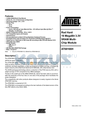 AT68166H-YM20-SCC datasheet - Rad Hard 16 MegaBit 3.3V SRAM Multi-Chip Module