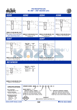 0292-0-15-01-06-01-10-0 datasheet - PIN RECEPTACLES for .022 - .032 diameter pins