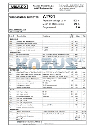 AT704S16 datasheet - PHASE CONTROL THYRISTOR