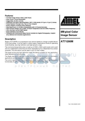 AT71200 datasheet - 8M-pixel Color Image Sensor