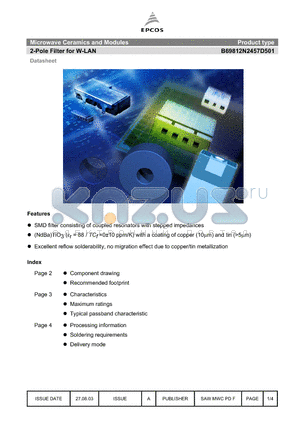 B69812N2457D501 datasheet - 2-Pole Filter for W-LAN