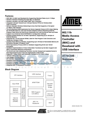 AT76C505 datasheet - 802.11b Media Access Controller (MAC) and Baseband with USB Interface