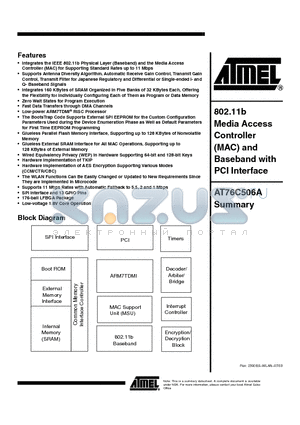 AT76C506A datasheet - 802.11B MEDIA ACCESS CONTROLLER (MAC) AND BASEBAND WITH PCI INTERFACE