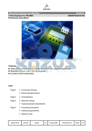 B69967N2047A760 datasheet - 7-Pole Duplexer for WCDMA