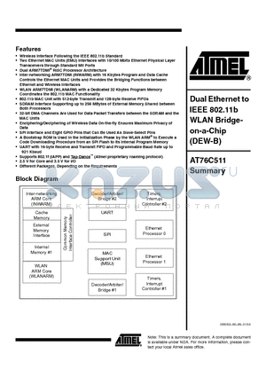 AT76C511 datasheet - Dual Ethernet to IEEE 802.11b WLAN Bridgeon-on-a-Chip(DEW-B)