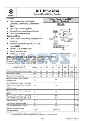 B6S datasheet - Surface Mount Bridge Rectifier