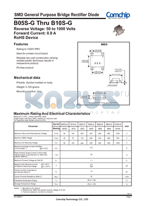 B6S-G datasheet - SMD General Purpose Bridge Rectifier Diode