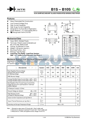 B6S-T3 datasheet - 0.5A SURFACE MOUNT GLASS PASSIVATED BRIDGE RECTIFIER