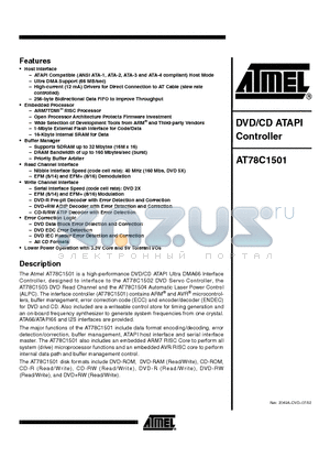 AT78C1501 datasheet - DVD / CD ATAPI CONTROLLER
