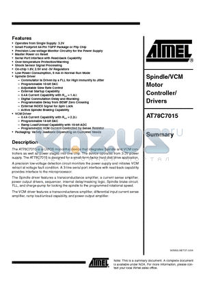 AT78C7015 datasheet - Spindle/VCM Motor Controller/Drivers AT78C7015 Summary