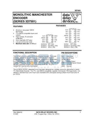 3D7501H datasheet - MONOLITHIC MANCHESTER ENCODER