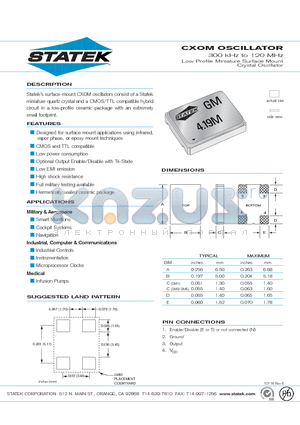 CXOM datasheet - Low Profile Miniature Surface Mount Crystal Oscillator