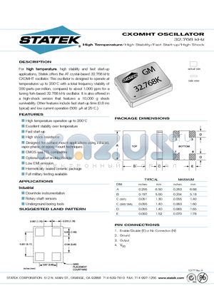 CXOMHT datasheet - High Temperature/High Stability/Fast Start-up/High Shock