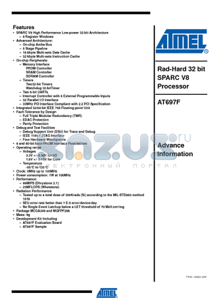 AT697F datasheet - Rad-Hard 32 bit SPARC V8 Processor