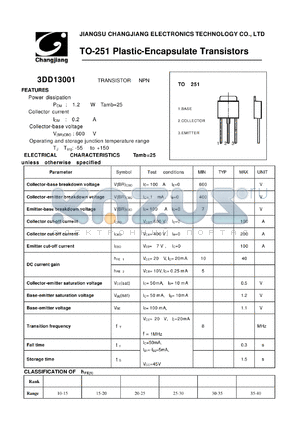 3DD13001-TO-251 datasheet - TRANSISTOR NPN 