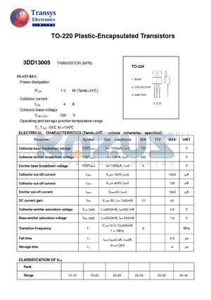 3DD13005 datasheet - Plastic-Encapsulated Transistors