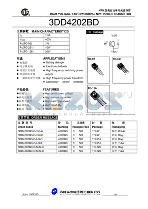 3DD4202BD-O-I-N-C datasheet - HIGH VOLTAGE FAST-SWITCHING NPN POWER TRANSISTOR