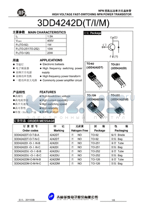 3DD4242DT-O-T-B-A datasheet - HIGH VOLTAGE FAST-SWITCHING NPN POWER TRANSISTOR