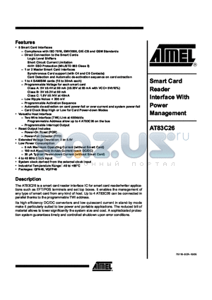AT83C26-PLTEL datasheet - SMART CARD READER INTERFACE WITH POWER MANAGEMENT