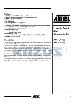 AT83C5103XXX-IBRAL datasheet - Low-pin Count 8-bit Microcontroller