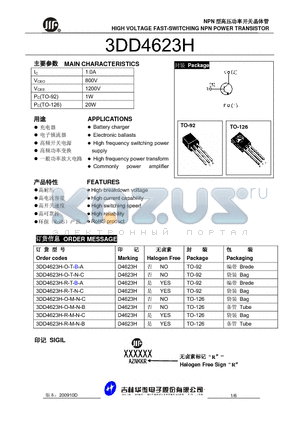 3DD4623H-O-T-B-A datasheet - HIGH VOLTAGE FAST-SWITCHING NPN POWER TRANSISTOR