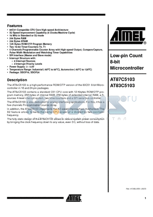 AT83C5103XXX-ICRIL datasheet - Low-pin Count 8-bit Microcontroller