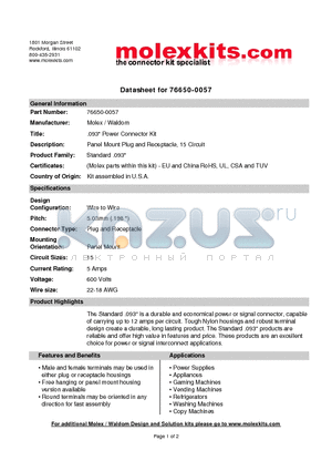 03-09-1151 datasheet - Panel Mount Plug and Receptacle, 15 Circuit