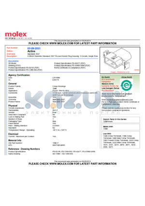 03-09-2031 datasheet - 2.36mm Diameter Standard