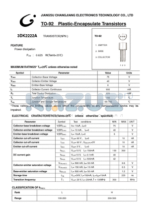 3DK2222A-TO-92 datasheet - TRANSISTOR(NPN )