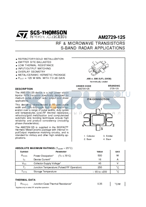AM2729-125 datasheet - RF & MICROWAVE TRANSISTORS S-BAND RADAR APPLICATIONS