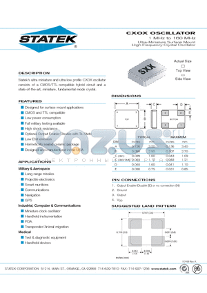 CXOX datasheet - Ultra-Miniature Surface Mount High Frequency Crystal Oscillator