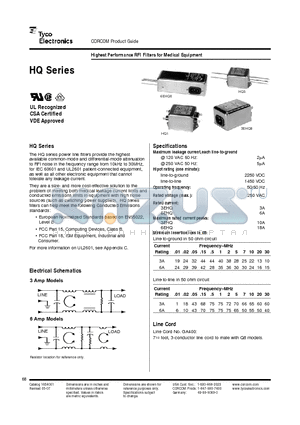 3EHQ3 datasheet - Highest Performance RFI Filters for Medical Equipment