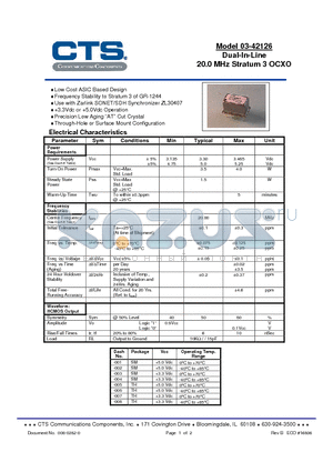 03-42126-002 datasheet - Dual-In-Line 20.0 MHz Stratum 3 OCXO