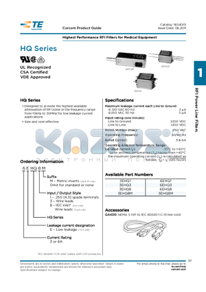 3EHQ8 datasheet - Highest Performance RFI Filters for Medical Equipment