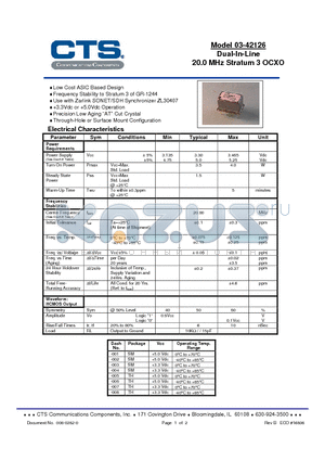 03-42126-007 datasheet - Dual-In-Line 20.0 MHz Stratum 3 OCXO