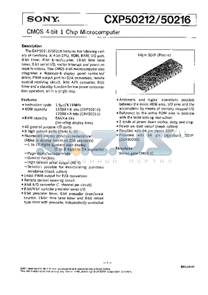 CXP50212 datasheet - CMOS 4-BIT 1 CHIP MICROCOMPUTER