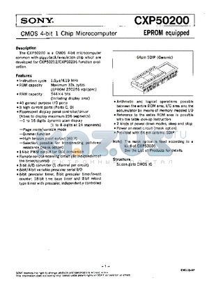 CXP50200 datasheet - CMOS 4-BIT 1 CHIP MICROCOMPUTER
