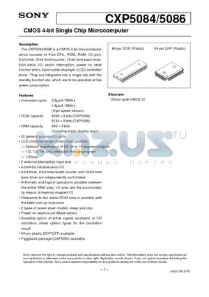 CXP5084 datasheet - CMOS 4-bit Single Chip Microcomputer