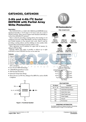 CAT24C03WI-GT3 datasheet - 2-Kb and 4-Kb I2C Serial EEPROM with Partial Array Write Protection