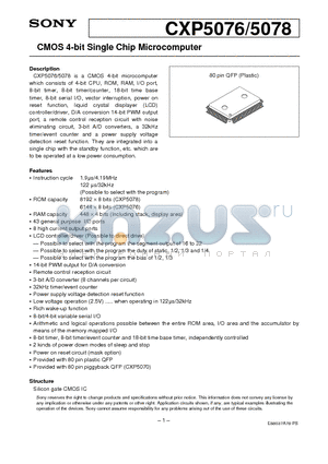 CXP5078 datasheet - CMOS 4-bit Single Chip Microcomputer