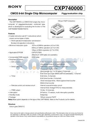 CXP740000 datasheet - CMOS 8-bit Single Chip Microcomputer