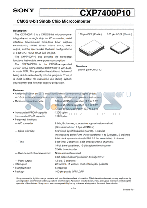 CXP7400P10 datasheet - CMOS 8-bit Single Chip Microcomputer