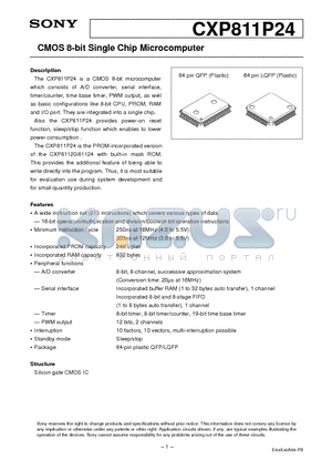 CXP811P24 datasheet - CMOS 8-bit Single Chip Microcomputer