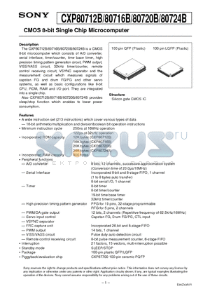 CXP80720B datasheet - CMOS 8-bit Single Chip Microcomputer