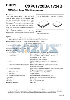 CXP81720B datasheet - CMOS 8-bit Single Chip Microcomputer