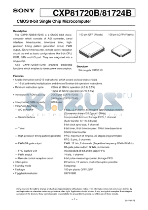 CXP81724B datasheet - CMOS 8-bit Single Chip Microcomputer