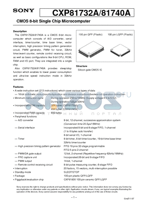 CXP81740A datasheet - CMOS 8-bit Single Chip Microcomputer