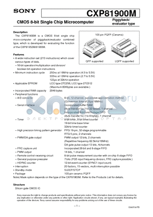 CXP81900M datasheet - CMOS 8-bit Single Chip Microcomputer