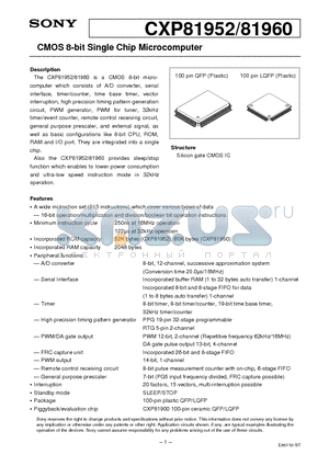 CXP81952 datasheet - CMOS 8-bit Single Chip Microcomputer